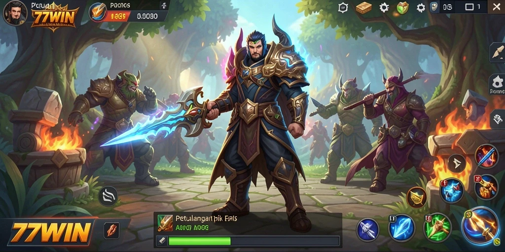 Screenshot gameplay 77WIN menunjukkan aksi pertempuran yang mendebarkan.