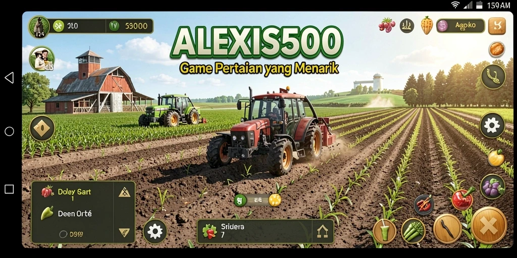 Screenshot utama ALEXIS500 menampilkan gameplay menarik saat bertani.