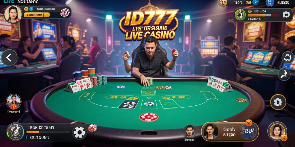 Tangkapan layar ID777 menampilkan dealer langsung dan gameplay interaktif yang memukau.