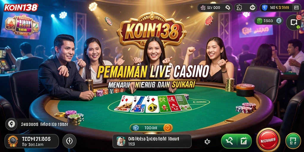 Tampilan utama KOIN138 dengan dealer dan permainan Live Casino yang mendebarkan.