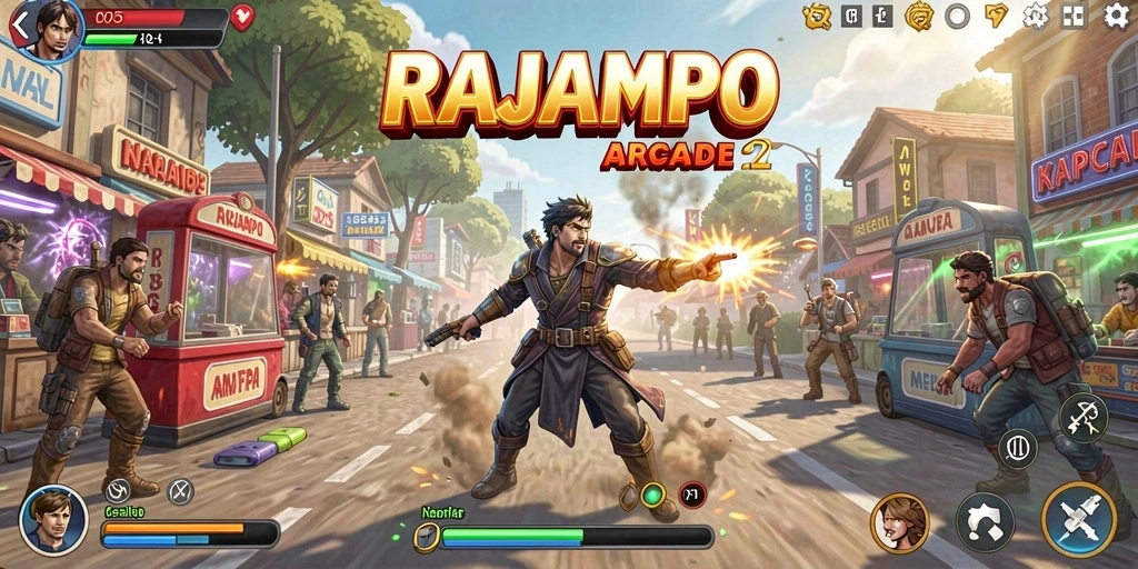 Tampilan seru gameplay RAJAMPO dalam aksi arcade.