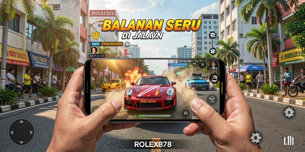 Tangkapan layar ROLEX878 menampilkan aksi balapan yang mendebarkan.