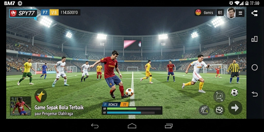 Tampilan gameplay SPY77 yang seru dengan aksi sepak bola mendebarkan.